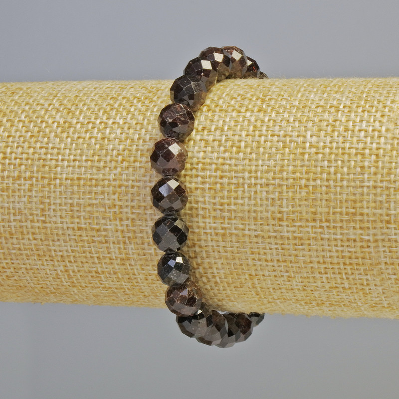 Garnet Bracelet, natural gemstone, faceted bead, 8 mm diameter, stretch, length 18 cm