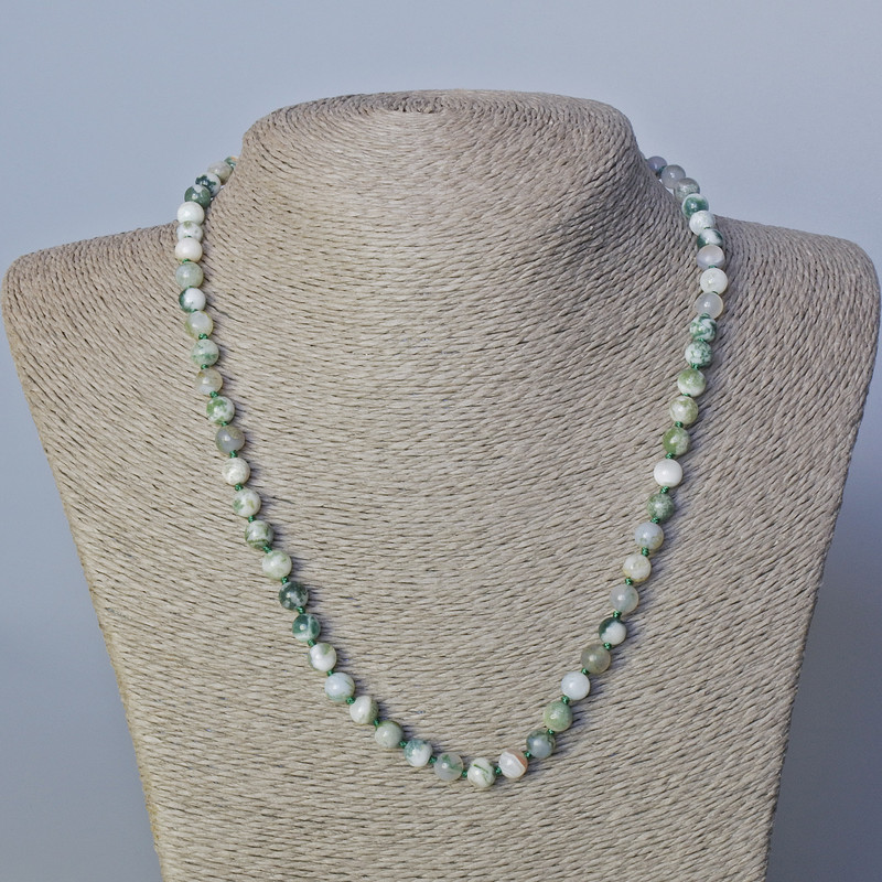 Намисто Моховий Агат натуральний камінь гладка кулька, діаметр 6мм+-, довжина 45-49см+