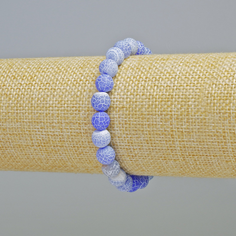 Frosty Agate Bracelet blue smooth beads, 8 mm diameter ± (stretch), length 18 cm+