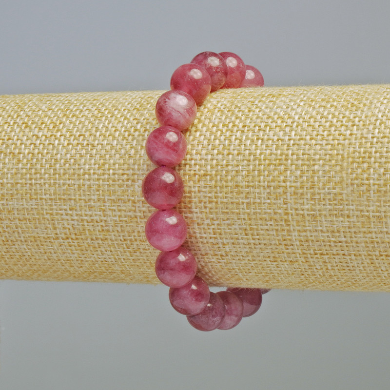 Rubellite Tourmaline Bracelet with Natural Stone, Smooth Bead, 10mm Diameter ± (Stretch), Length 18cm+