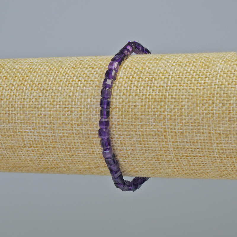 Amethyst Bracelet, Natural Stone, Faceted Cube, Diameter 4mm ± (Stretch), Length 18 cm