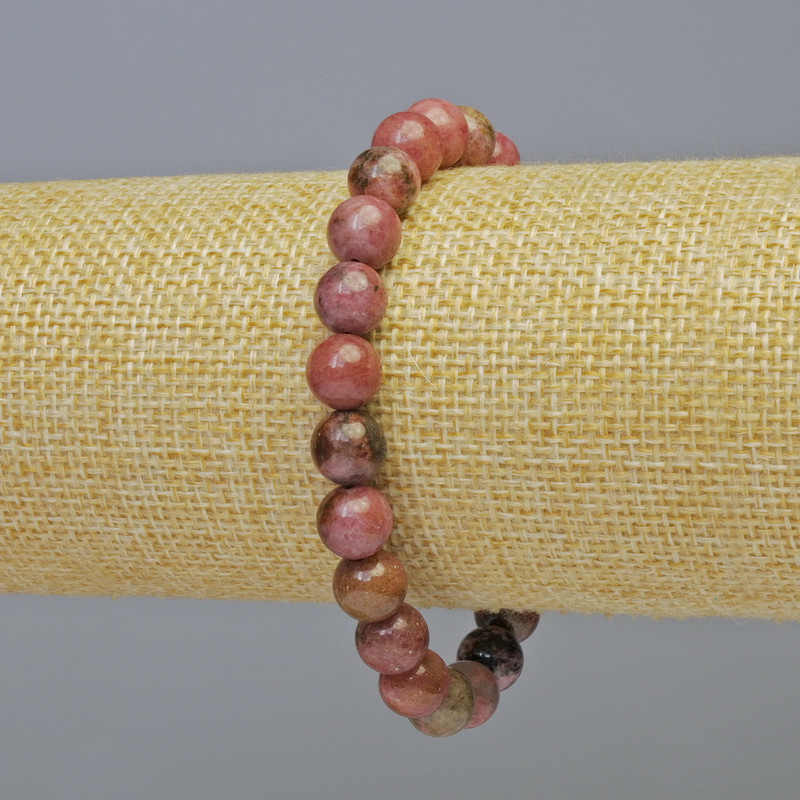 Rhodonite Bracelet, Natural Stone, Smooth Bead, Diameter 8mm ± (Stretch), Length 18 cm+