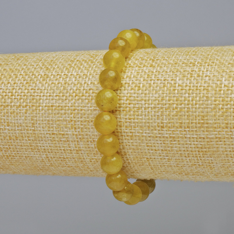 Bracelet Yellow Quartz natural stone smooth bead, diameter 8.5 mm +/- (stretch), length 18 cm+