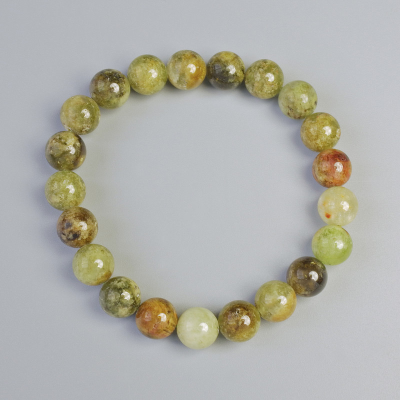 Grossular bracelet (green garnet) natural stone, smooth bead, diameter 9 mm ± (stretch), length 18 cm+