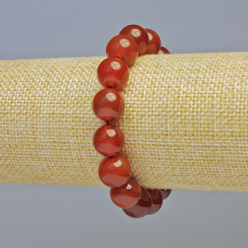 Bracelet with natural carnelian, smooth beads, diameter 12 mm ± (stretch), length 18 cm+