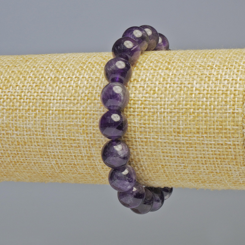 Amethyst bracelet, natural stone, smooth bead, diameter 10.5 mm ± (stretch), length 18 cm+