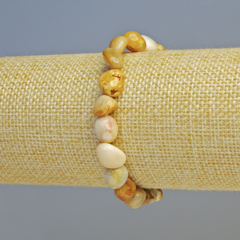 Bracelet of Fossilized Coral - Natural Oval Bead, 8x10mm +/- (stretch), length 18cm+