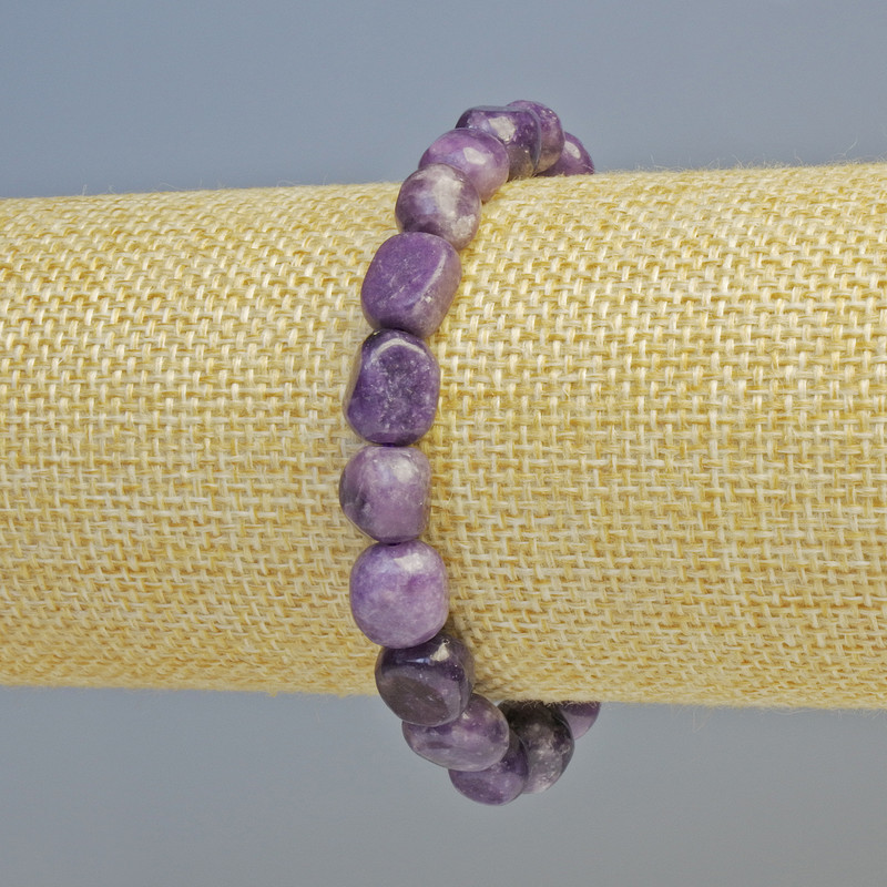 Lepidolite Bracelet with Faceted Natural Stone Beads, Diameter 11-12×8-9 mm, 5 mm ± (stretch), Length 18 cm+