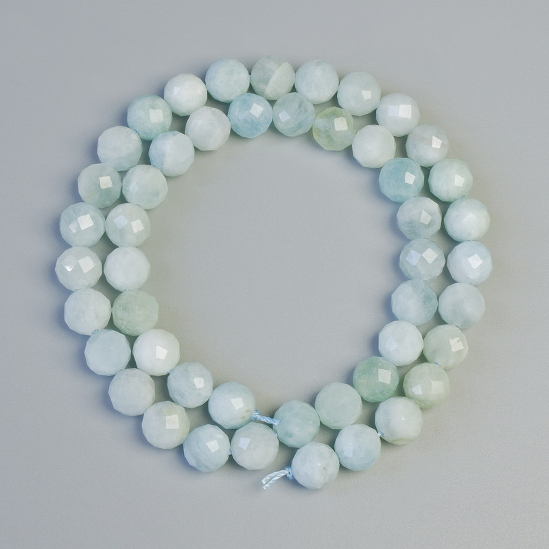 Aquamarine Beads, natural stone, faceted beads, diameter 8mm ±, length 39cm ± on thread