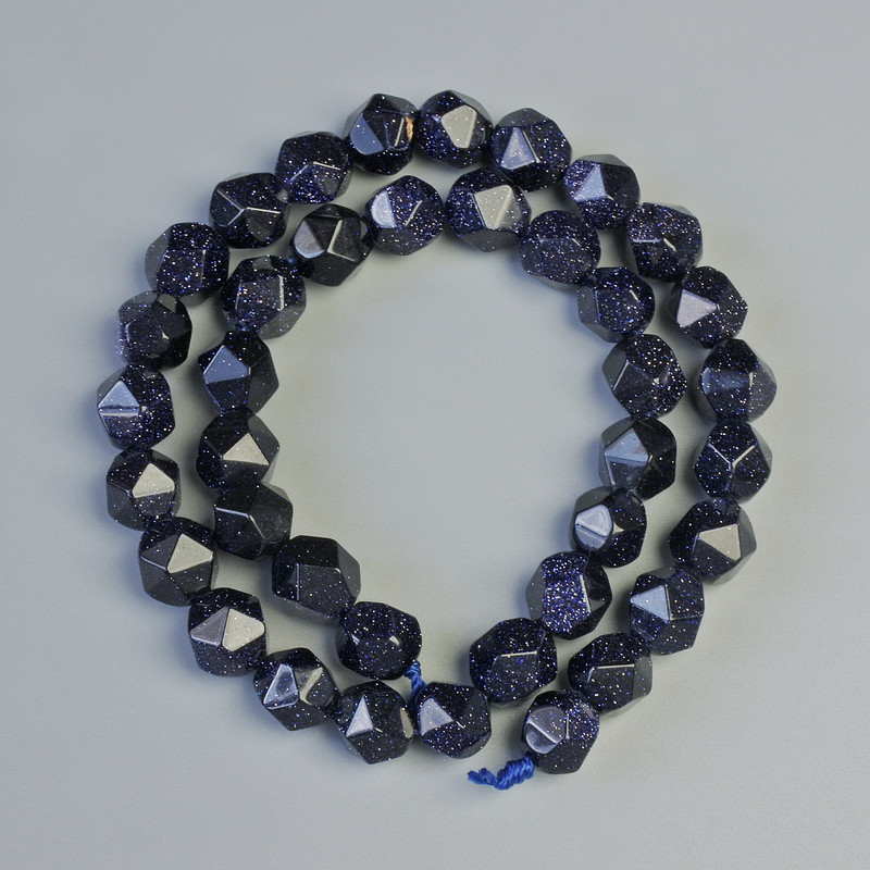 Aventurine Beads 'Night of Cairo' (synthetic), faceted, diameter 8.5 x 9.5 mm, length 36 cm on thread