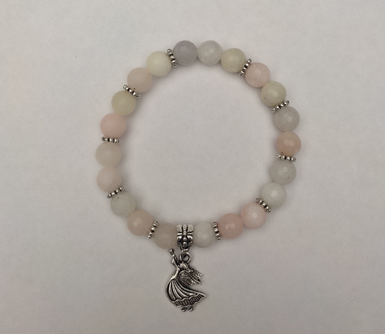 Morganite bracelet with faceted beads, 8 mm diameter ± (stretch), length 18 cm ± with metal inserts