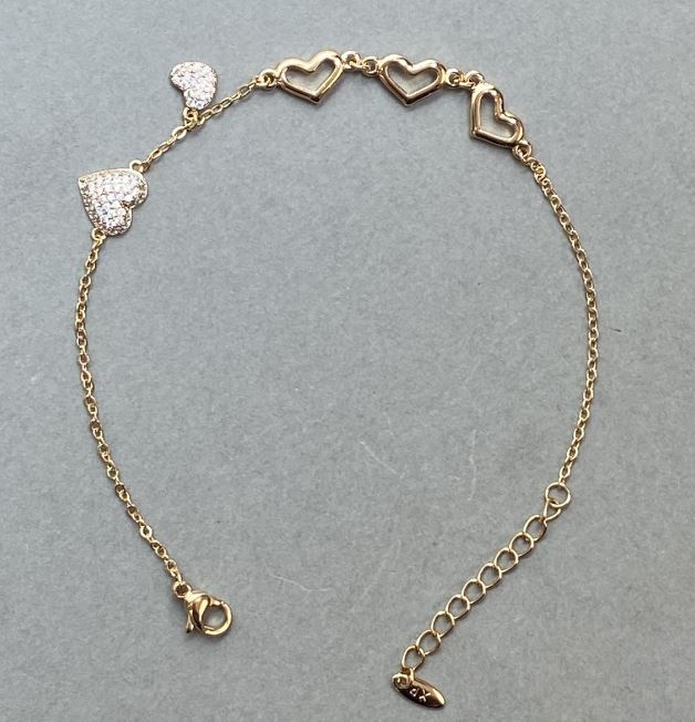 Bracelet 'Heart' Xuping 18K Gold Plating, length 18–21 cm, thickness 1.5 mm, with rhinestones