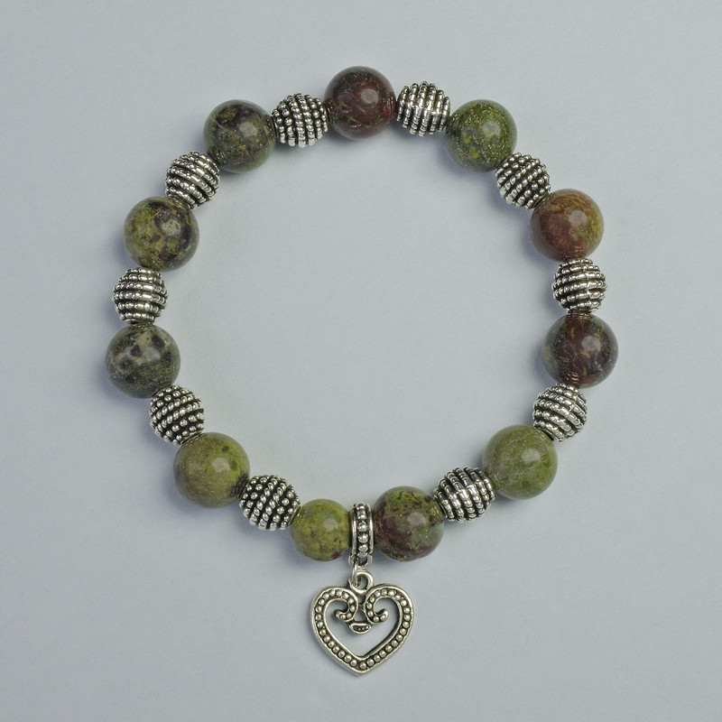 Jasper Bracelet 'Blood of the Dragon' smooth bead, diameter 10.5 mm, 8 mm+- (stretch), length 18 cm+- with metal inserts
