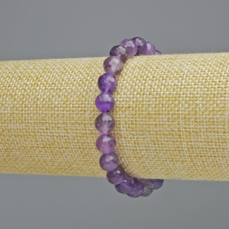 Amethyst Bracelet, natural gemstone, faceted bead, 8 mm diameter ± (stretch), length 18 cm+