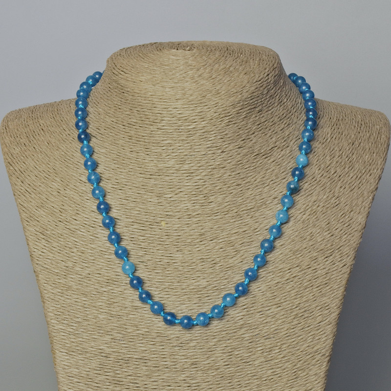 Apatite Necklace, natural stone, smooth beads, diameter 6.5 mm ±, length 45–48 cm