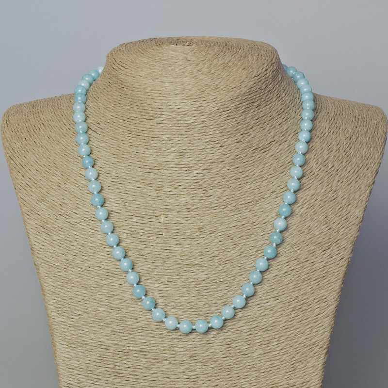 Aquamarine Necklace, Smooth Bead, Diameter 6.5 mm, Length 45-49 cm
