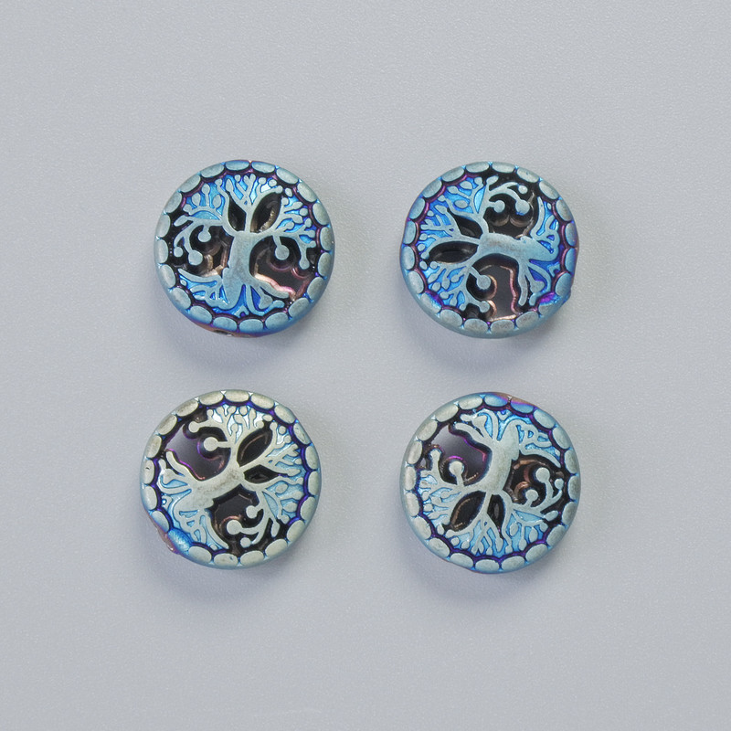 Hematite Bead 'Tree' Matte Chameleon Color, Diameter 12.5 x 4.5 mm ± (4 pcs)