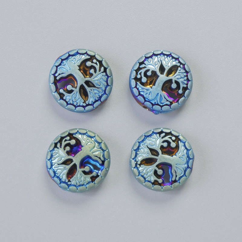 Hematite Bead 'Tree' Matte Chameleon Color, Diameter 12.5x4.5 mm ± (4 pcs)