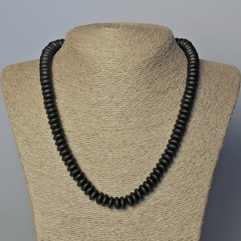 Shungite Necklace (Artificial) Smooth Rondel Beads, 10×4.5 mm, Length 45–49 cm