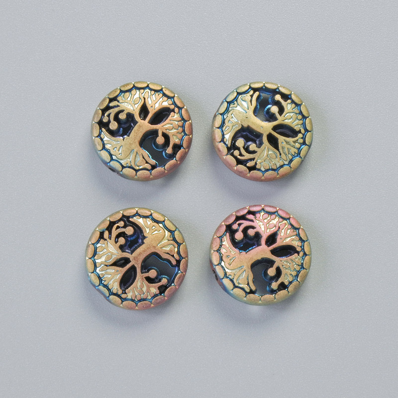 Hematite Bead "Tree" in Matte Chameleon Color, diameter 12.5×4.5 mm +/- (4 pcs)