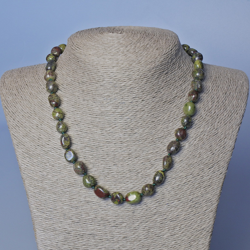 Jasper Necklace 'Dragon's Blood' Natural Stone Faceted Beads, 10 mm diameter, 48 cm length