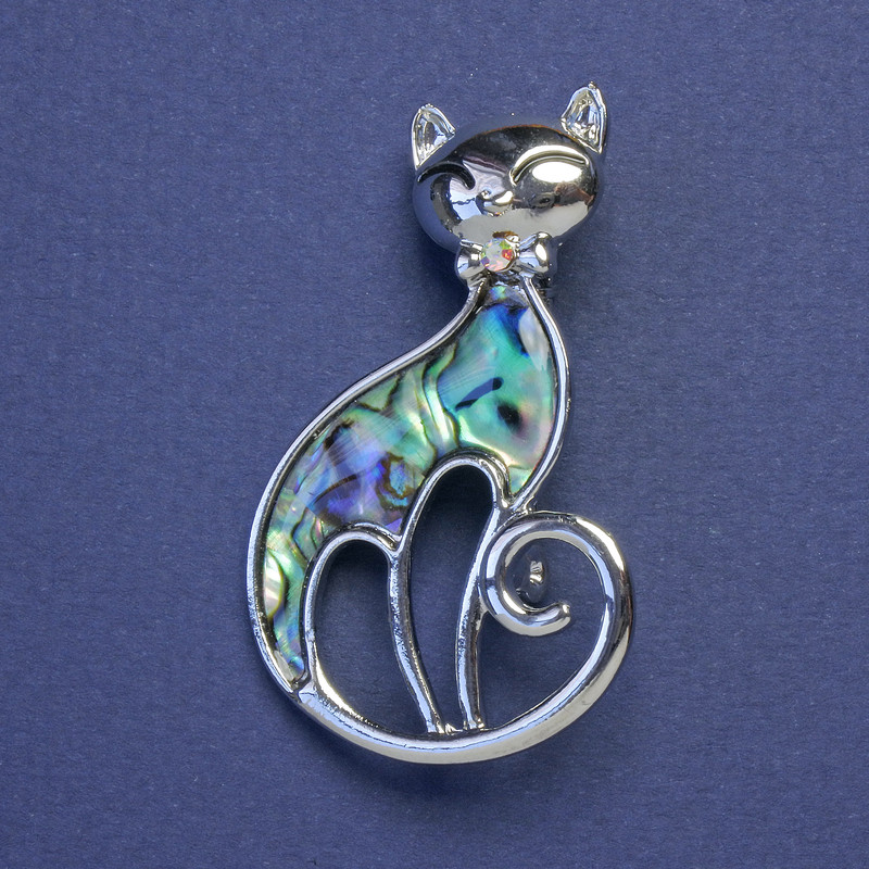 Brooch-Pendant Kitty Halite, Silver Metal Color, 48x29 mm+