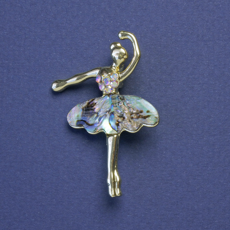Brooch-Pendant 'Ballerina' Chalcedony Crystals Gasoline Gold-Tone Metal 30x43mm+