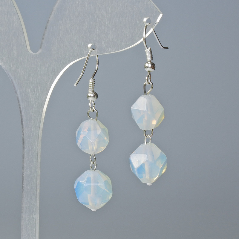 Moonstone Earrings, Faceted, Diameters 10x9 mm and 12x11 mm, length approx. 4 cm, with hooks