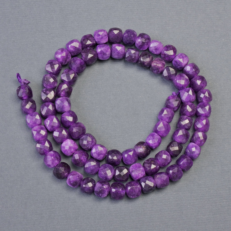 Sugilite natural stone beads, faceted cube, 5x5 mm diameter +/-, length 38 cm +/-