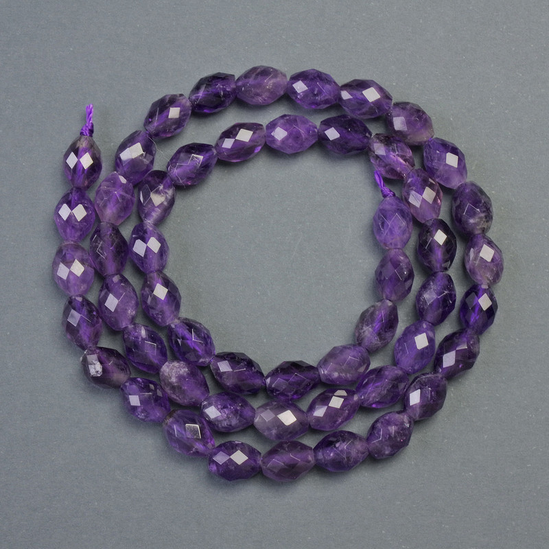 Amethyst Beads, Natural Stone, Faceted Bicone, Diameter 6x8 mm, Length about 39 cm on Thread