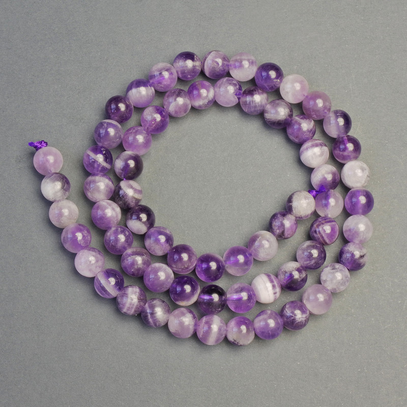 Amethyst Chevron Beads on Thread, Natural Stone, Smooth Bead, 6 mm diameter, 39 cm length