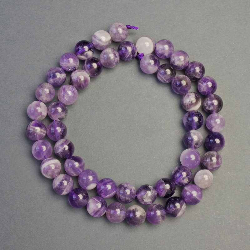 Amethyst Beads on String, Natural Stone, Smooth Bead, Diameter 8 mm ±, Length 39 cm ±