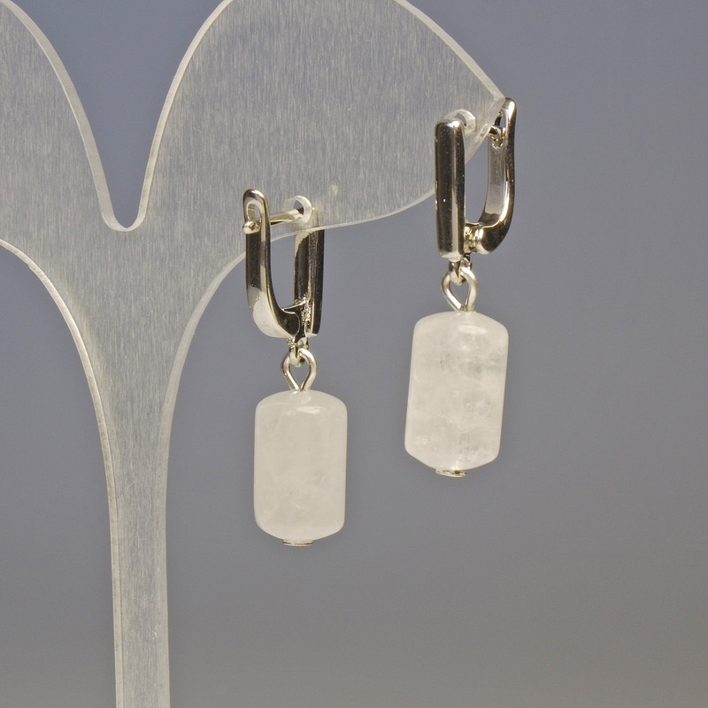 Rock Crystal Cylinder Earrings, diameter 14x8 mm, length 3 cm
