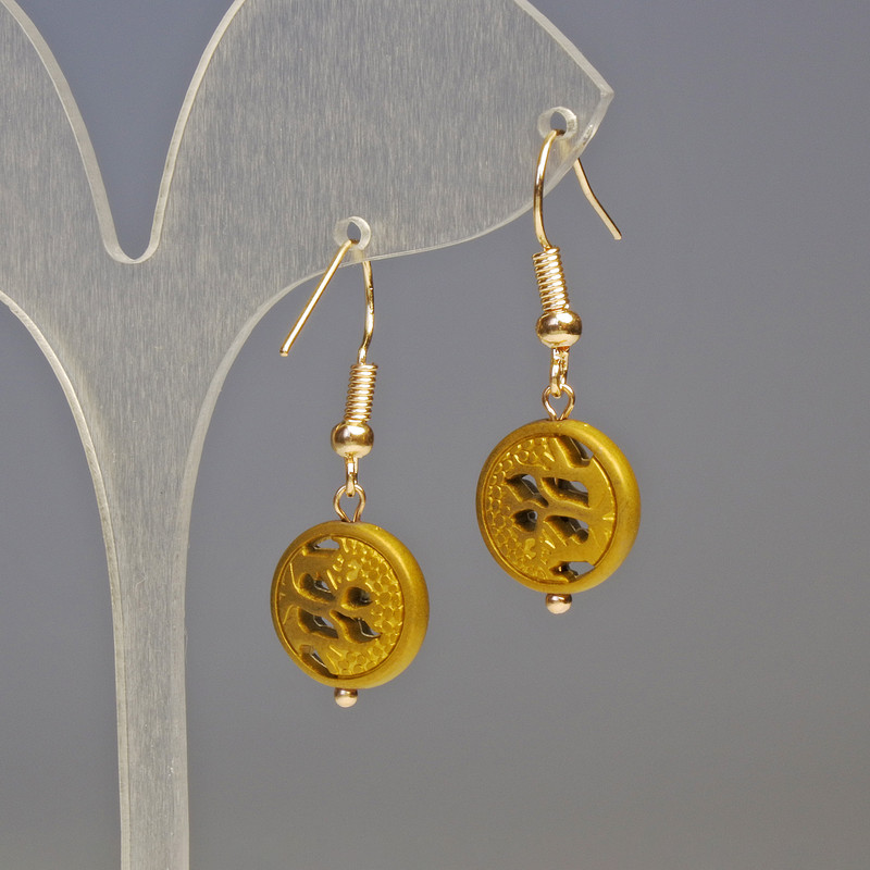 Hematite Earrings 'Golden Tree', assorted, diameter 12x4 mm, length about 3.2 cm