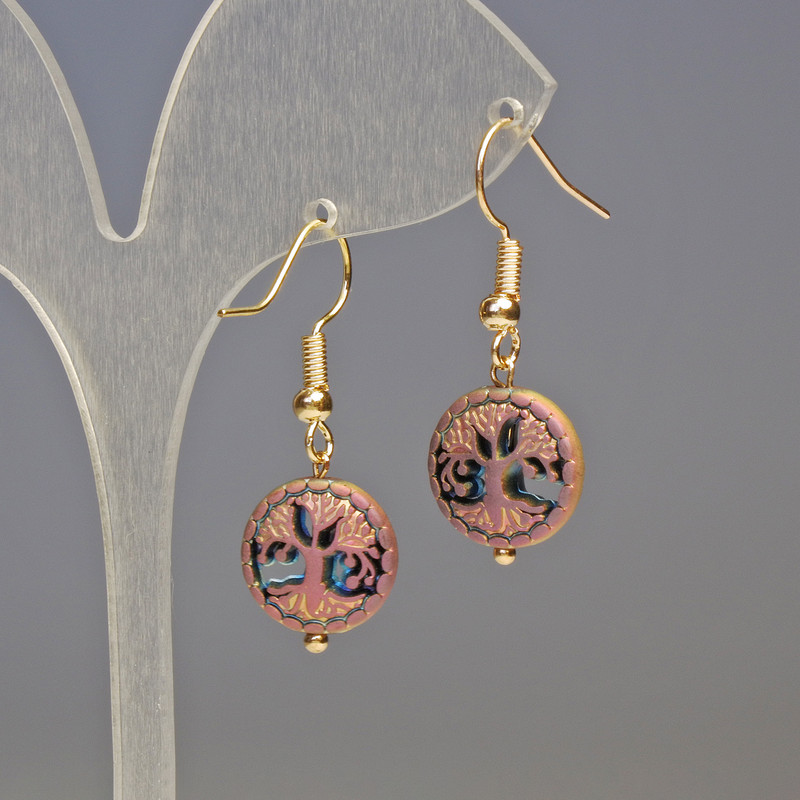 Hematite Earrings with Wood - Multicolor, diameter 12×4 mm, length 3.2 cm