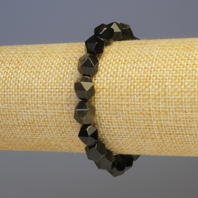 Bracelet with Sun Obsidian, natural stone, faceted, diameter 8x8mm +/-, length 18cm +/- stretch