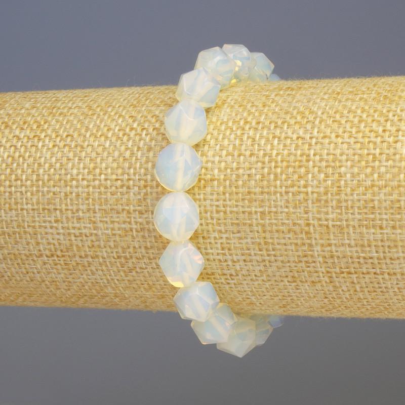 Bracelet Opalite, synthetic moonstone, faceted, diameter 8x8 mm ±, length 18 cm ±, stretch