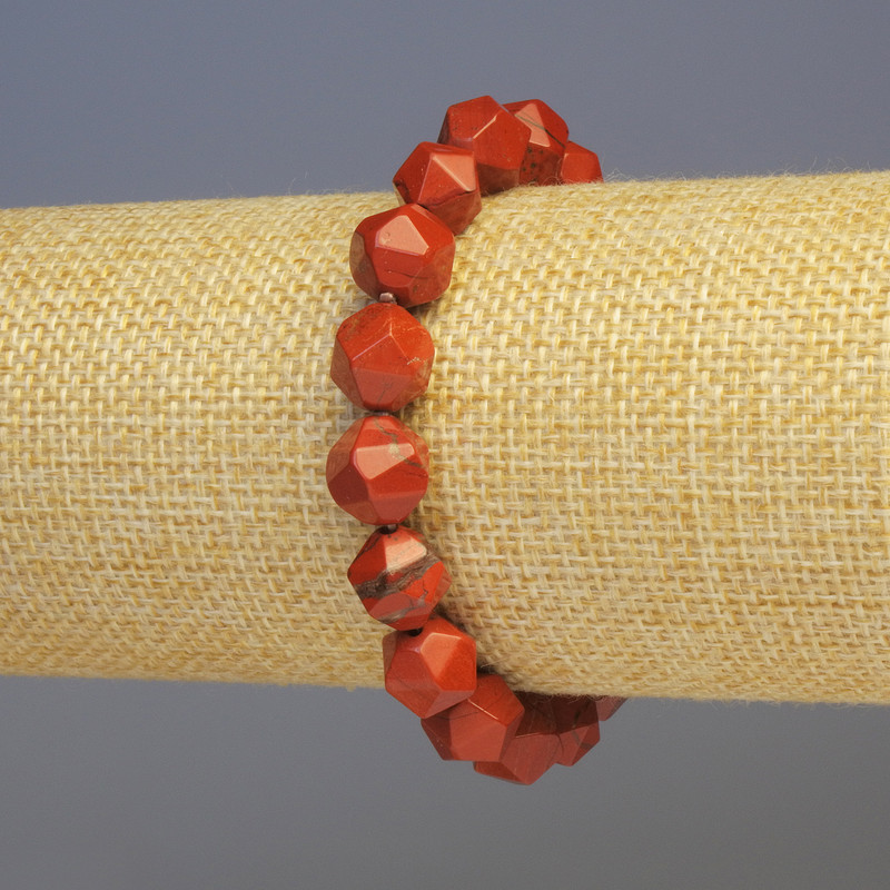 Red Jasper Bracelet, natural stone, faceted, diameter 8x8 mm, length 18 cm, stretch