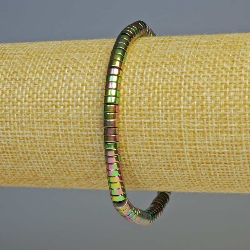 Hematite Rondelle Multicolor Bracelet, Multicolor, 5x2 mm, 18 cm Stretch
