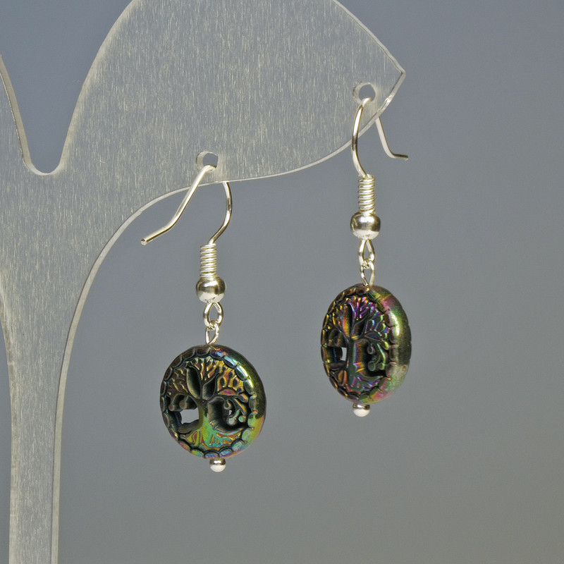 Earrings 'Hematite Chameleon Tree'