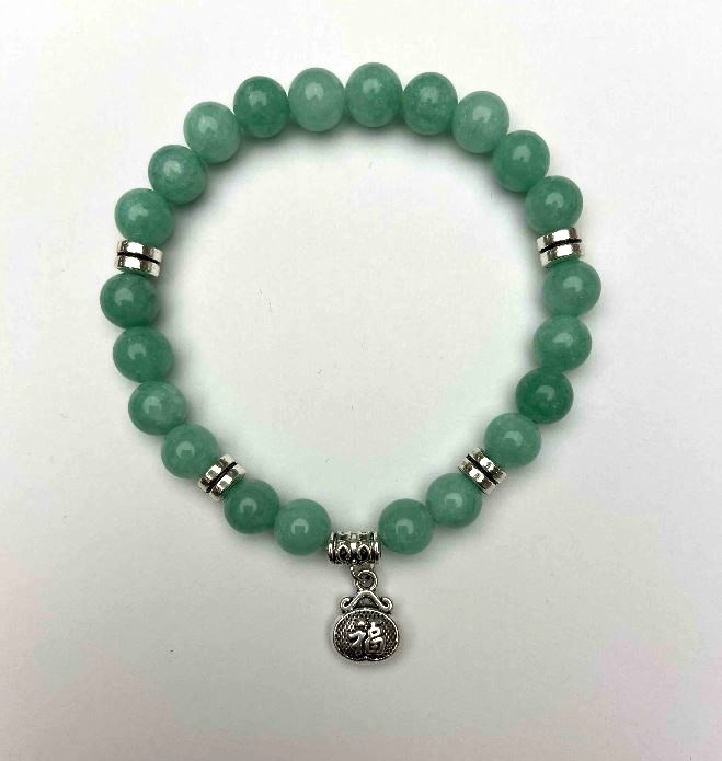 Jadeite Bracelet - Smooth Beads, 8 mm Diameter ±, with Inserts, Length 18 cm ± Stretch