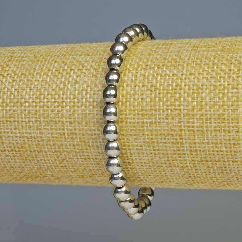 Hematite Bead Bracelet, Silver Color, 6mm Diameter, 18cm Length, Stretch