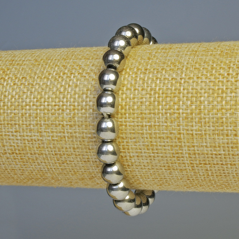 Hematite Bead Bracelet, Silver-Colored, 8mm Diameter, 18cm Length, Elastic