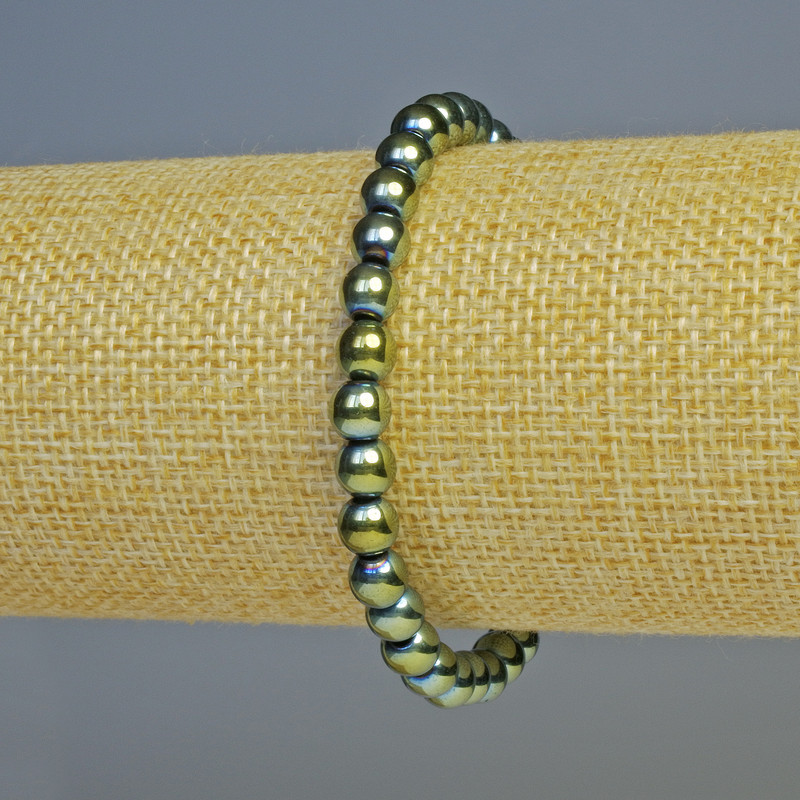 Bracelet Hematite Beads, Chameleon Green, 6mm Diameter, 18cm Length, Stretch