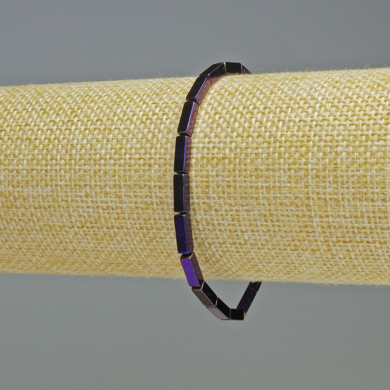 Hematite Bracelet with Purple Rectangles, 9×3×3 mm, length 18 cm, stretch