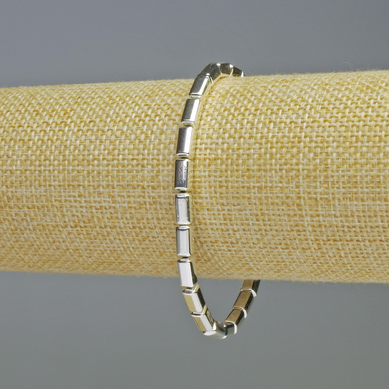 Hematite Rectangle Bracelet, Silver Color, 8x4 mm, 18 cm length, Stretch