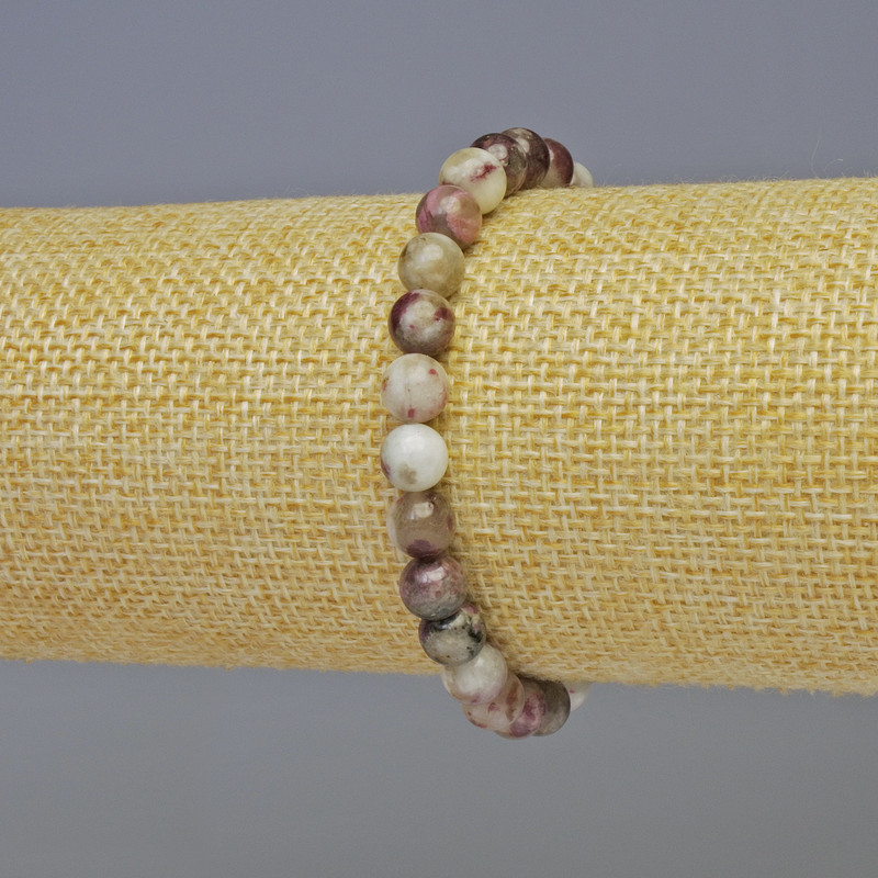 Pink Tourmaline Bracelet with Natural Stone, Smooth Beads, 6 mm Diameter, 18 cm Length, Stretch