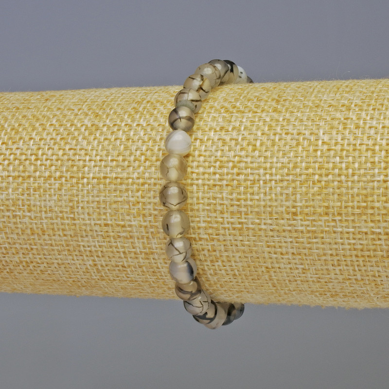 Dragon Vein Agate Bracelet, smooth beads, 6 mm diameter, 18 cm length, stretch