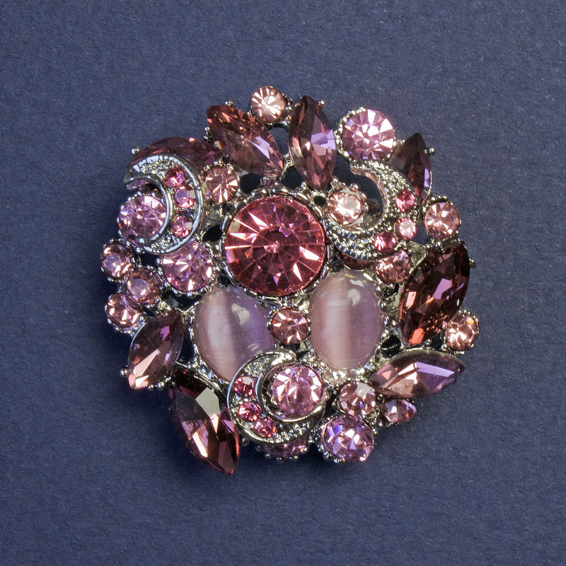 Accent Pendant-Brooch with Pink Cat's Eye Crystal and Crystals 31mm +