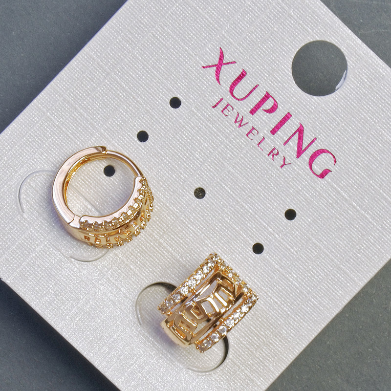 Xuping Earrings with Greek Pattern, diameter 8 mm, length 11 mm, color gold